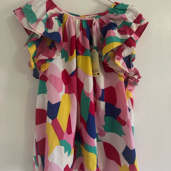 JODIFL Tops - FINAL CHANCE Jodifl Multicolor Ruffle Sleeve Blouse